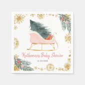 Roze Sleigh Baby shower Kleine Bundel Papier Serve Servet (Voorkant)