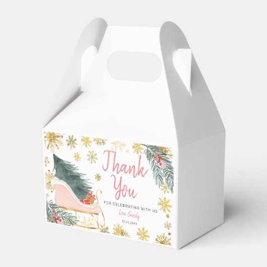 Roze Sleigh Baby shower Kleine bundel van vreugde Bedankdoosjes (Voorkant Zijde)