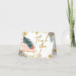 Roze Sleigh Baby shower Kleine bundel van vreugde Bedankkaart