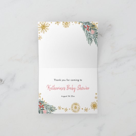 Roze Sleigh Baby shower Kleine bundel van vreugde Bedankkaart (Binnen)