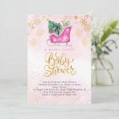 Roze Sleigh Een vrolijk klein Baby shower Kaart (Staand voorkant)