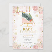 Roze Sleigh Floral Winter Baby shower Invitation Kaart (Voorkant)