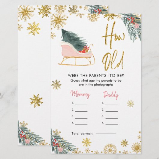 Roze Sleigh Kerst Baby shower Hoe oud Ouders (Voorkant / Achterkant)