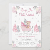 Roze Sleigh Schattige Teddy Bear Baby shower Kaart (Voorkant)