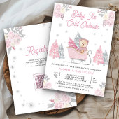 Roze Sleigh Schattige Teddy Bear Baby shower Kaart