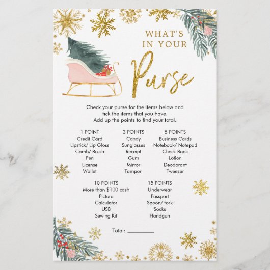 Roze Sleigh Winter Baby shower Wat in je tas (Voorkant)