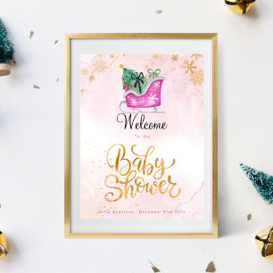 Roze Sleigh Winter Baby shower Welkom Poster
