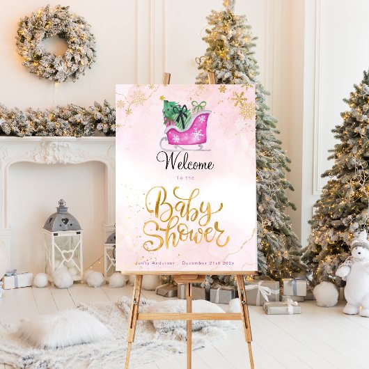 Roze Sleigh Winter Baby shower Welkom Poster