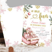 Roze Sleigh Winter Eerste Verjaardag Kaart