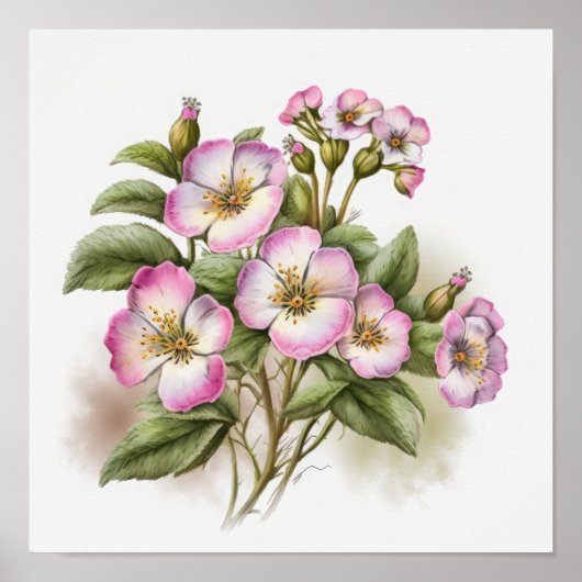 Roze Sleutelbloem Bloemen Kunstprint Poster (Voorkant)