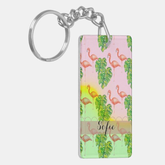 Roze Sleutelhanger Flamingo Monogram (Voorkant Links)