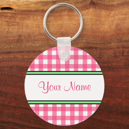 Roze Sleutelhanger Gingham (Voorkant)