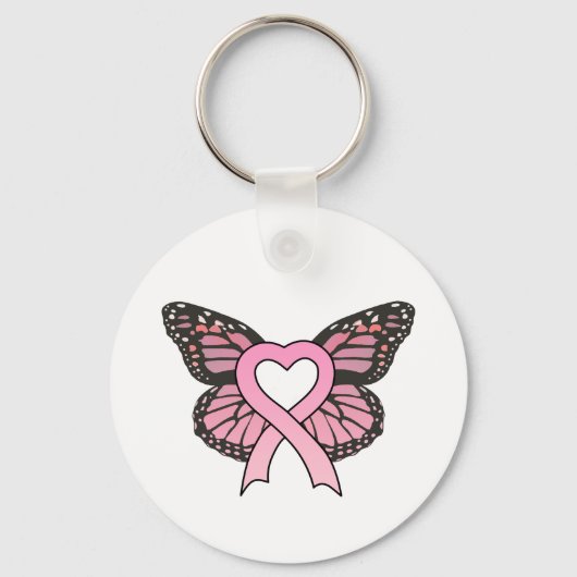 Roze Sleutelhanger met lint-Heart-Butterfly (Voorkant)