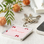 Roze sleutelhanger met lint 'Ontzagend gezegend' (Zijkant)