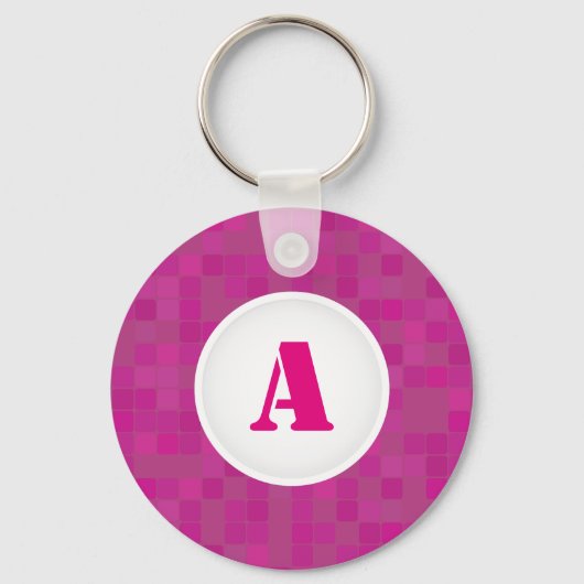 Roze sleutelhanger met pixelaanzin initiaal (Voorkant)