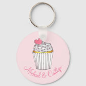 Roze Sleutelhanger van het Heart Cupcake Weddensch (Voorkant)