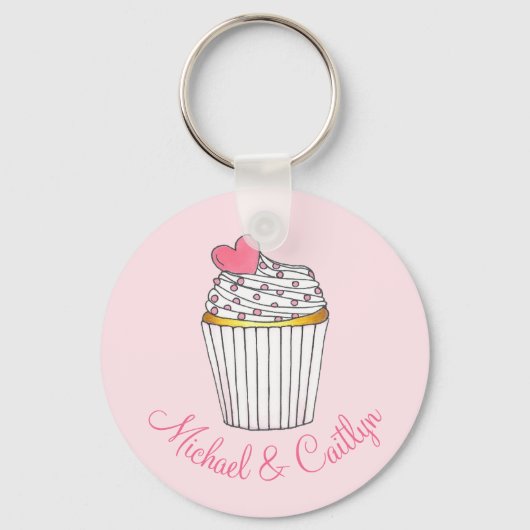 Roze Sleutelhanger van het Heart Cupcake Weddensch (Voorkant)