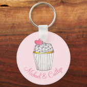 Roze Sleutelhanger van het Heart Cupcake Weddensch (Voorkant)