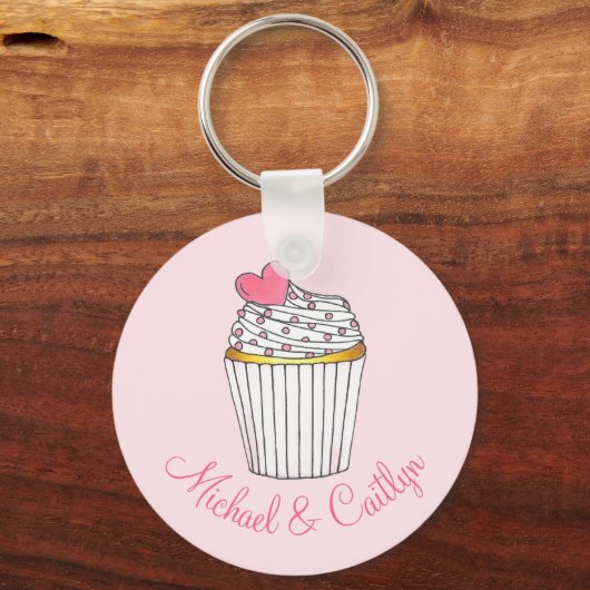 Roze Sleutelhanger van het Heart Cupcake Weddensch (Voorkant)