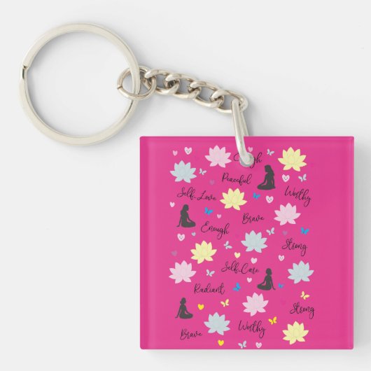 Roze sleutelhanger | Weerbaar Bloom Lotus-ontwerp (voorkant)