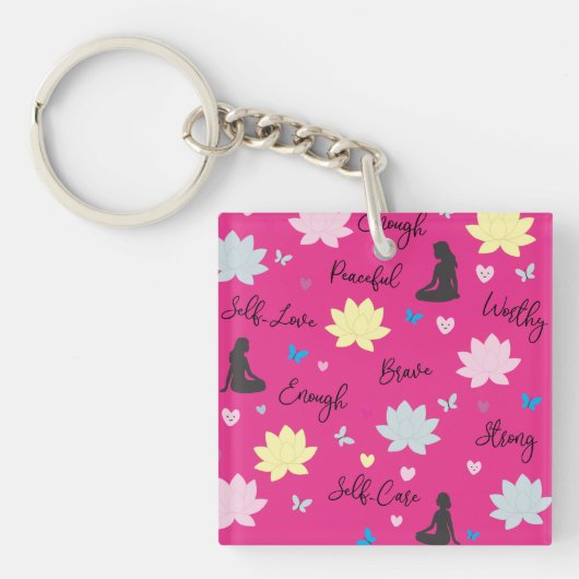 Roze sleutelhanger | Weerbaar Bloom Lotus-ontwerp (voorkant)