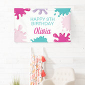 Roze slijm verjaardagsfeestje spandoek (Insitu)