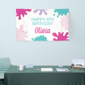 Roze slijm verjaardagsfeestje spandoek (Beurs)