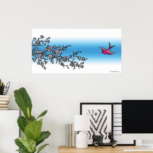 Roze slik en Cherry Blossom Poster (Thuiskantoor)