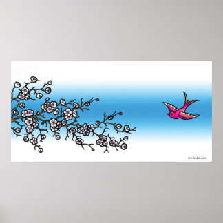 Roze slik en Cherry Blossom Poster