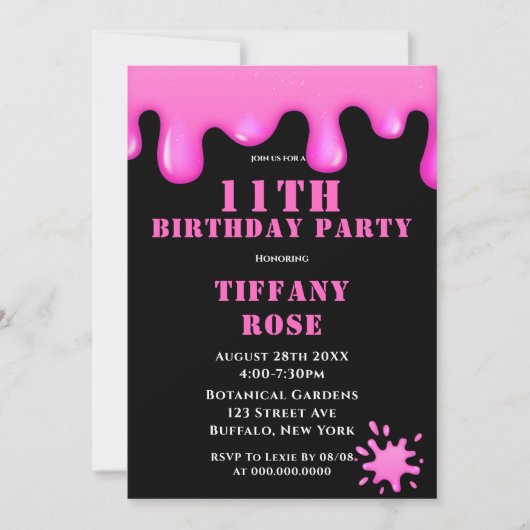 Roze Slime 11th Birthday Party (Voorkant)