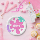 Roze Slime Verjaardagspapier Bord (Feest)