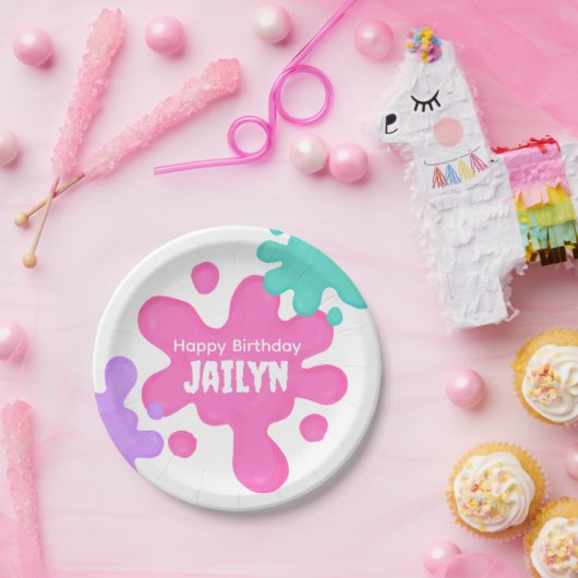 Roze Slime Verjaardagspapier Bord (Feest)