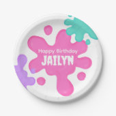 Roze Slime Verjaardagspapier Bord (Voorkant)