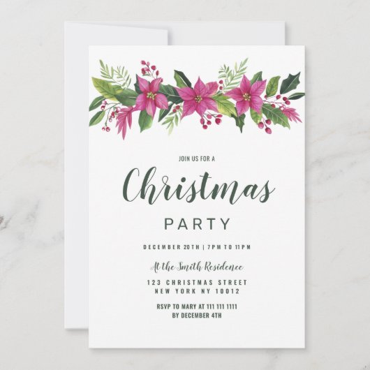 Roze slinger kerstbloemen kerstfeest kaart (Voorkant)