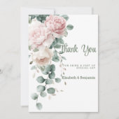 Roze slinger pioenen eucalyptus blad Dank u Kaart (Voorkant)