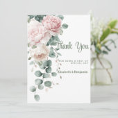 Roze slinger pioenen eucalyptus blad Dank u Kaart (Staand voorkant)