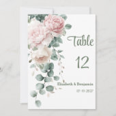 Roze slinger pioenen eucalyptus blad Tabel Nummers Kaart (Voorkant)