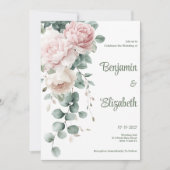 Roze slinger pioenen eucalyptus blad Trouwen Kaart (Voorkant)