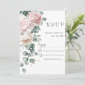 Roze slinger pioenen eucalyptusblad RSVP Kaart (Staand voorkant)