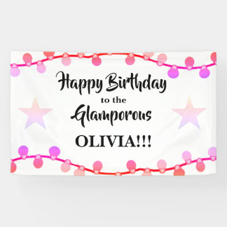 Roze slinger van lampjes Glamporous Gefeliciteerd Spandoek
