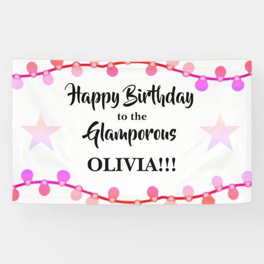 Roze slinger van lampjes Glamporous Gefeliciteerd  Spandoek (Horizontaal)