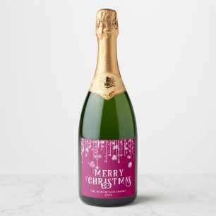 Roze slingerlichten Kerstfeest Sparkling Wijnetiket