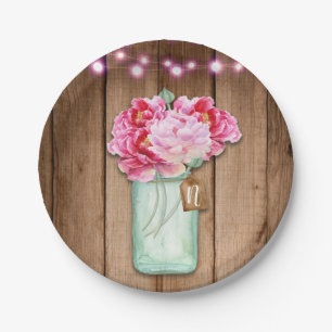 Roze slingerlichtjes & bloemen in metselpotten Rus Papieren Bordje