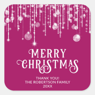 Roze slingerlichtjes Kerstfeest cadeautje Vierkante Sticker