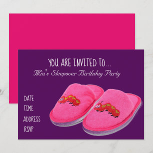 Roze slippers Slaapfeest verjaardagsfeestje Kaart