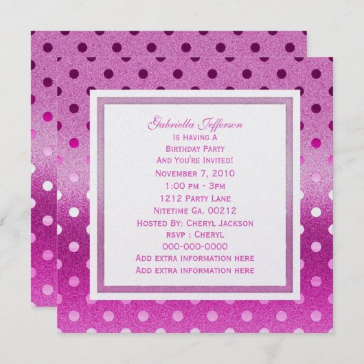 Roze sluiting: Polka-stippen: partijuitnodiging Kaart (Voorkant / Achterkant)