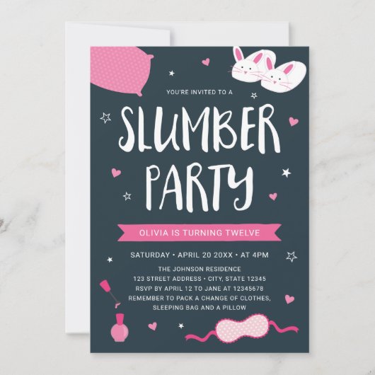 Roze Slumber Party Verjaardag uitnodiging (Voorkant)