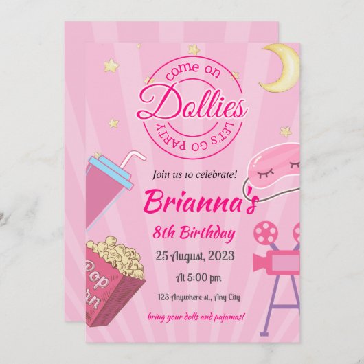 Roze Slumber Party Verjaardag uitnodiging (Voorkant / Achterkant)