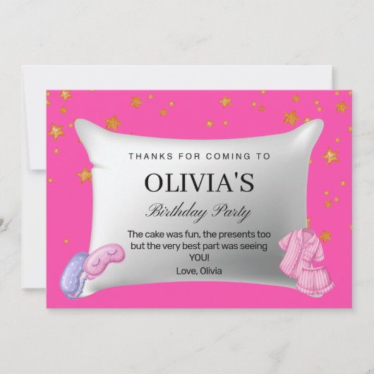 Roze Slumber Party Verjaardagsfeestje Dank je wel  Bedankkaart (Voorkant)
