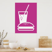 roze smaakexplosie van hamburger en limonade poster (Keuken)